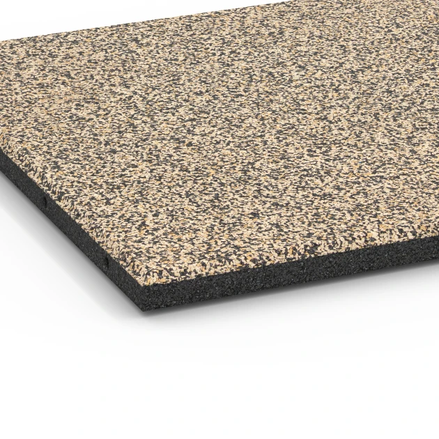 Detailaufnahme der Randausprägung von WARCO-Produkt 6419, Playground safety tile – CFH 90 cm, Format 50 x 50 x 3 cm | 0,25 m², Farbe Travertine.