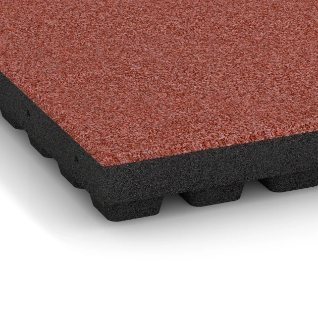 Detailaufnahme der Randausprägung von WARCO-Produkt 6296, Playground Safety Tiles, Format 50 x 50 x 7 cm, Farbe Tomato red.