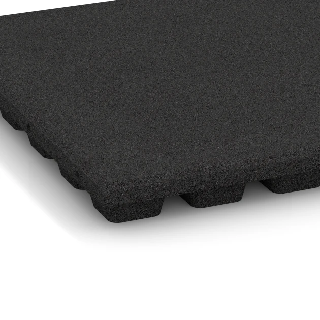 Detailaufnahme der Randausprägung von WARCO-Produkt 6291, Playground Safety Tiles, Format 50 x 50 x 4,8 cm, Farbe Anthracite.