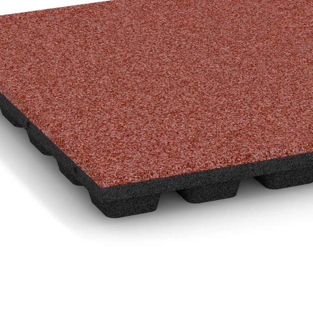 Detailaufnahme der Randausprägung von WARCO-Produkt 6136, Playground safety tile – CFH 170 cm, Format 50 x 50 x 4,8 cm, Farbe Tomato red.