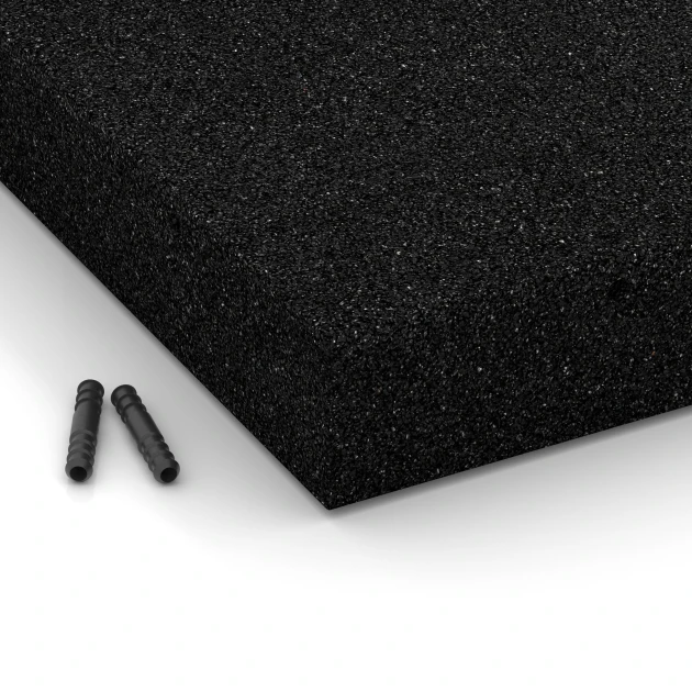 Detailaufnahme der Randausprägung von WARCO-Produkt 6172, Playground Safety Tiles, Format 50 x 50 x 8 cm, Farbe Anthracite.