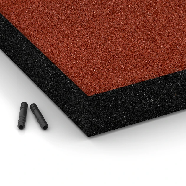 Detailaufnahme der Randausprägung von WARCO-Produkt 6205, Playground Safety Tiles, Format 50 x 50 x 8 cm, Farbe Brick red.