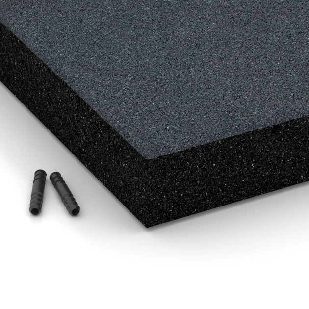 Detailaufnahme der Randausprägung von WARCO-Produkt 6233, Playground Safety Tiles, Format 50 x 50 x 8 cm, Farbe Slate grey.