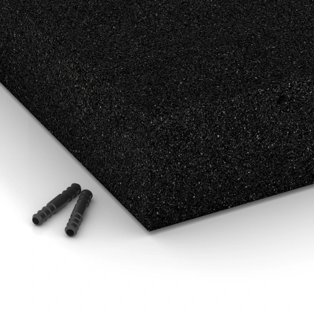 Detailaufnahme der Randausprägung von WARCO-Produkt 6277, Playground Safety Tile – 300 cm, Format 50 x 50 x 11 cm, Farbe Anthracite.