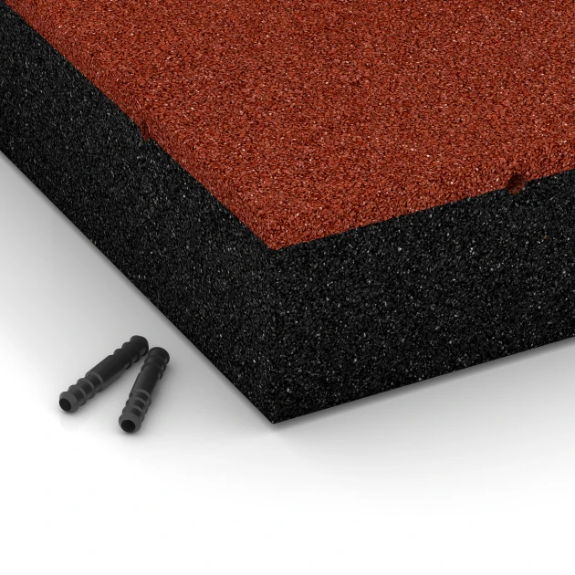 Detailaufnahme der Randausprägung von WARCO-Produkt 6278, Playground Safety Tile – 300 cm, Format 50 x 50 x 11 cm, Farbe Brick red.