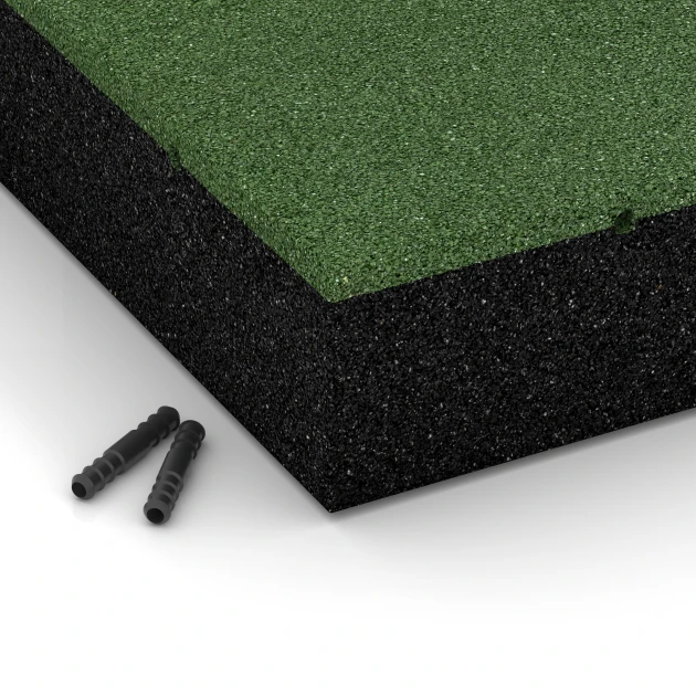 Detailaufnahme der Randausprägung von WARCO-Produkt 6279, Playground Safety Tile – 300 cm, Format 50 x 50 x 11 cm, Farbe Grass green.