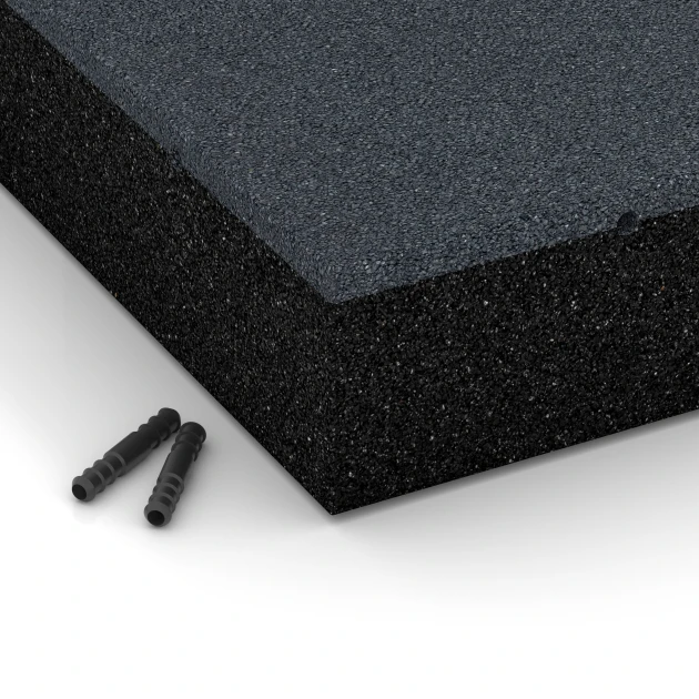 Detailaufnahme der Randausprägung von WARCO-Produkt 6281, Playground Safety Tile – 300 cm, Format 50 x 50 x 11 cm, Farbe Slate grey.