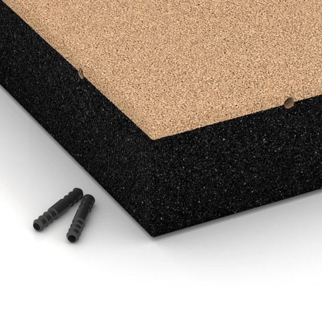 Detailaufnahme der Randausprägung von WARCO-Produkt 6282, Playground Safety Tile – 300 cm, Format 50 x 50 x 11 cm, Farbe Sand beige.