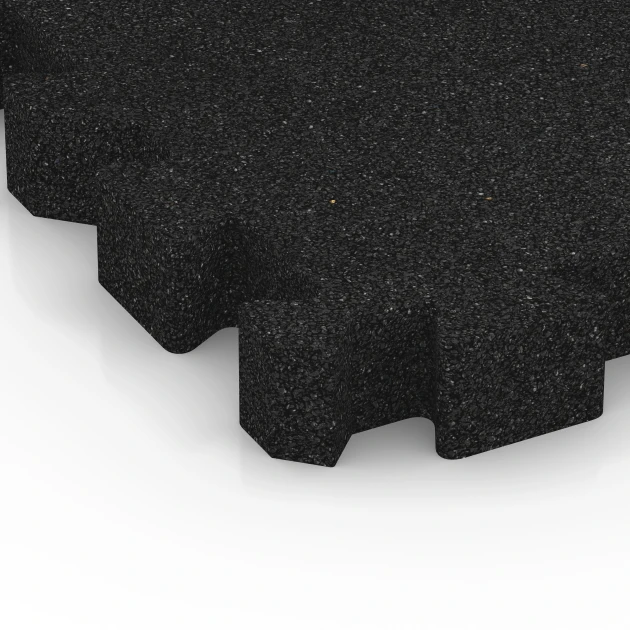 Detailaufnahme der Randausprägung von WARCO-Produkt 6309, Interlocking playground safety tile, Format 50 x 50 x 6 cm | 0,25 m², Farbe Anthracite.