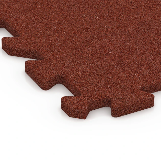 Detailaufnahme der Randausprägung von WARCO-Produkt 6313, Interlocking playground safety tile, Format 50 x 50 x 2 cm | 0,25 m², Farbe Brick red.