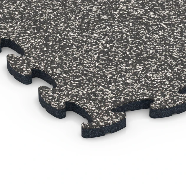 Detailaufnahme der Randausprägung von WARCO-Produkt 6859, Fitness Max Floor System, Format 44,6 x 44,6 x 1,8 cm, Farbe Dark Grey Granite.