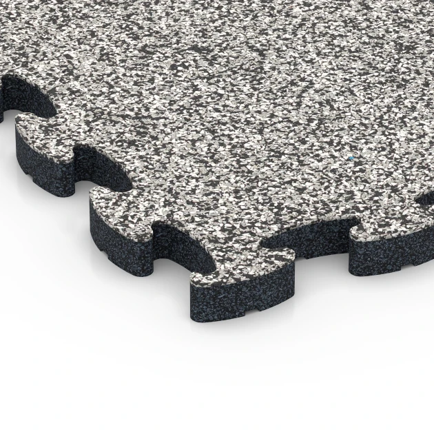 Detailaufnahme der Randausprägung von WARCO-Produkt 6950, Sports Court Tile, Format 44,6 x 44,6 × 2,8 cm, Farbe Grey Granite.