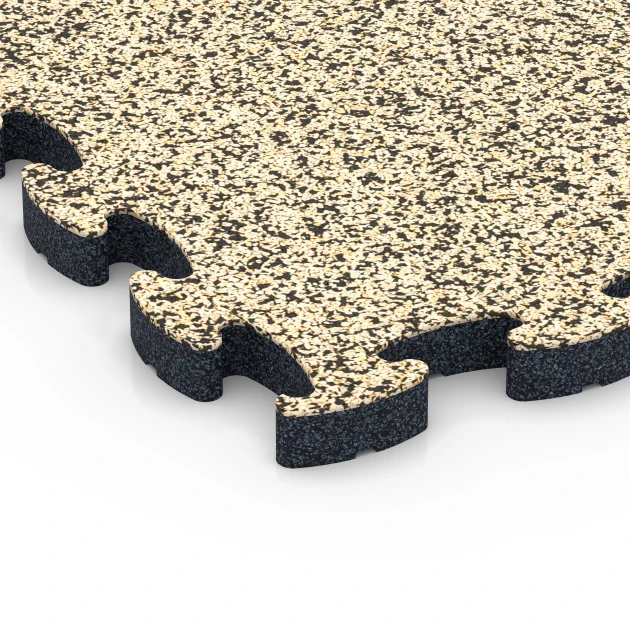 Detailaufnahme der Randausprägung von WARCO-Produkt 6847, Fitness Active Floor System, Format 44,6 x 44,6 × 2,8 cm, Farbe Travertine.