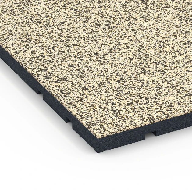 Detailaufnahme der Randausprägung von WARCO-Produkt 7138, Outdoor Gym Flooring, Format 60 x 60 x 3 cm | 0,36 m², Farbe Travertine.