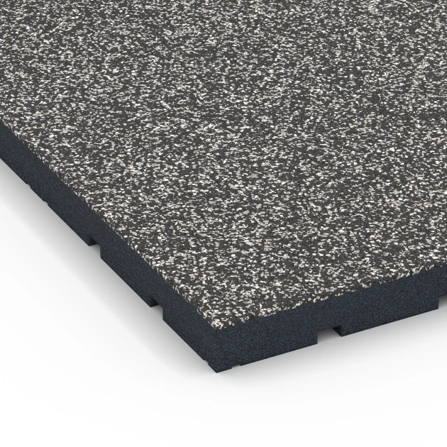 Detailaufnahme der Randausprägung von WARCO-Produkt 7141, Outdoor Gym Flooring, Format 60 x 60 x 4 cm | 0,36 m², Farbe Dark grey granite.