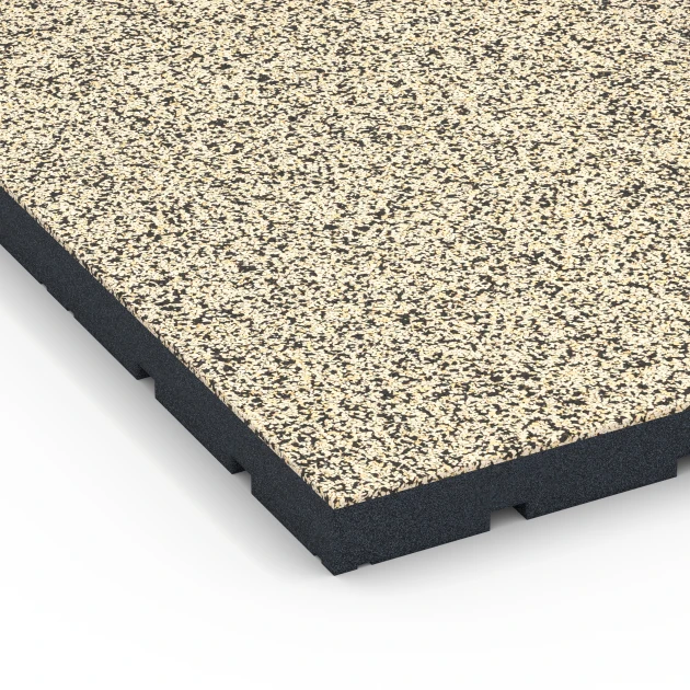 Detailaufnahme der Randausprägung von WARCO-Produkt 7147, Outdoor Gym Flooring, Format 60 x 60 x 4 cm | 0,36 m², Farbe Travertine.