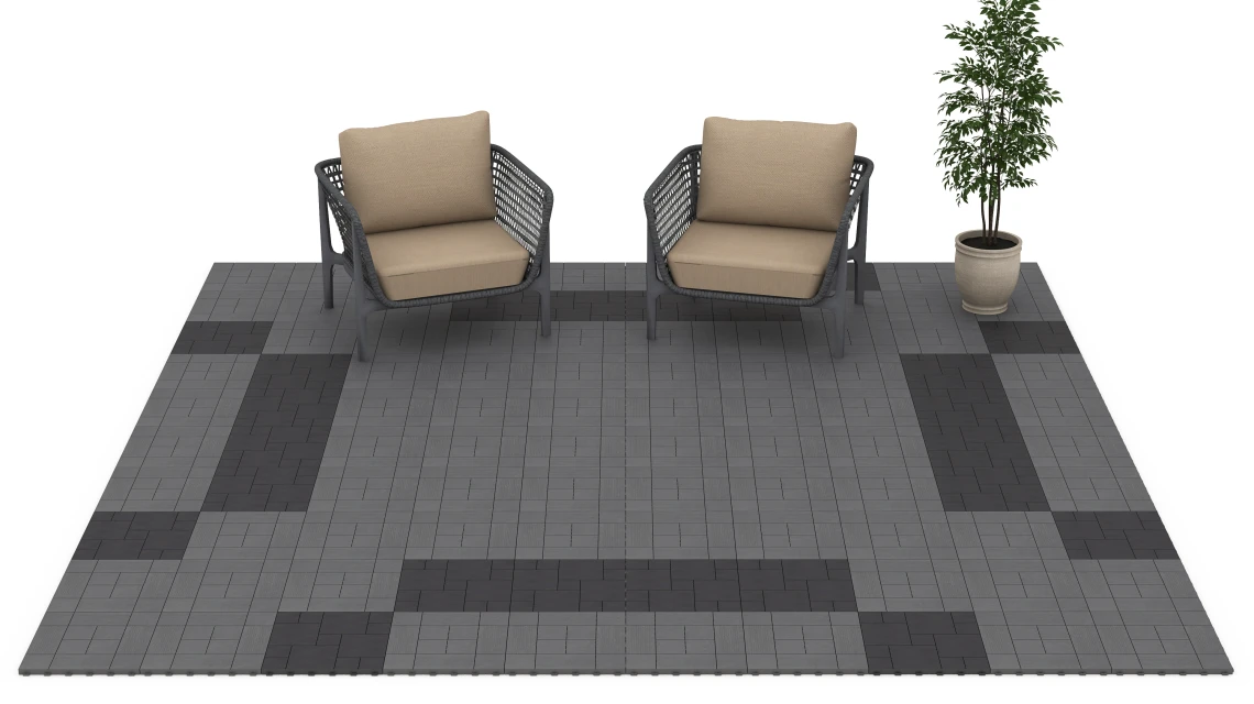 Beispielhafte Verlegung für den Artikel 6236 von WARCO - Panel Pattern – Deck Tile, Farbton Slate in der Abmessung 38,5 x 38,5 x 2 cm.