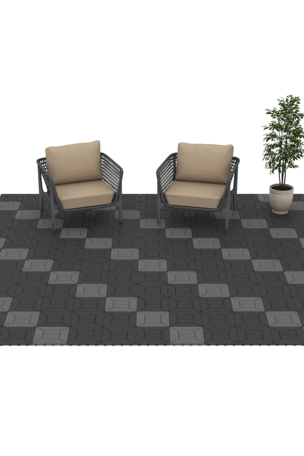 Beispielhafte Verlegung für den Artikel 6346 von WARCO - Cassette Pattern – Deck Tile, Farbton Slate in der Abmessung 30 x 30 x 2 cm.