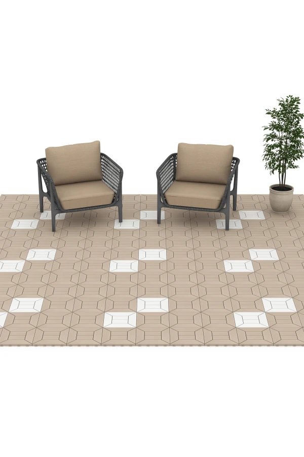 Beispielhafte Verlegung für den Artikel 6350 von WARCO - Cassette Pattern – Deck Tile, Farbton Vanilla in der Abmessung 30 x 30 x 2 cm.