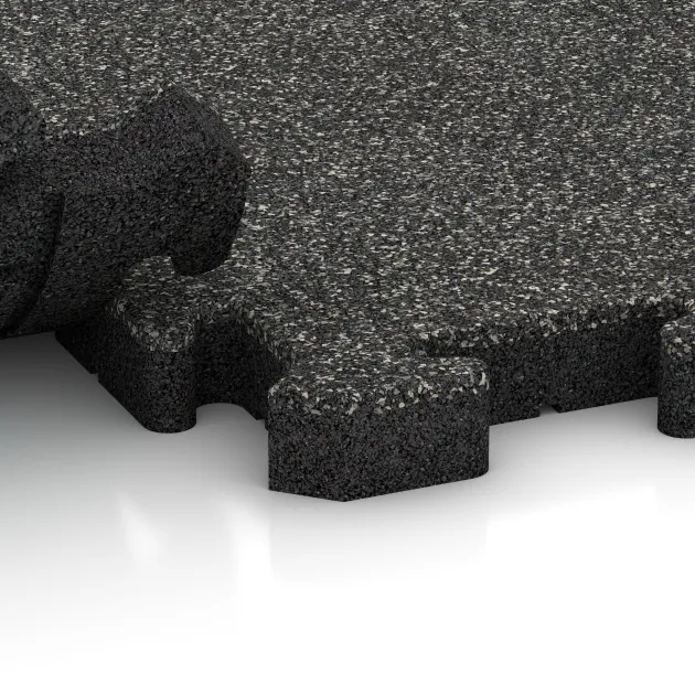 Großaufnahme vom Verbindungssystem von WARCO-Boden 2918 - Pool Decking Tile im Farbdesign Dark Grey Granite. Abmessungen 500 x 500 x 40 mm.