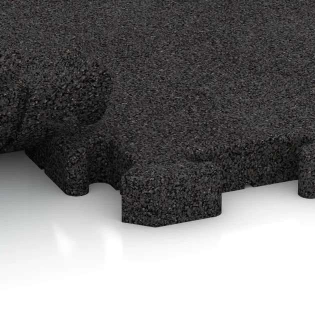 Großaufnahme vom Verbindungssystem von WARCO-Boden 3653 - Paddock mat im Farbdesign Anthracite. Abmessungen 500 x 500 x 40 mm.
