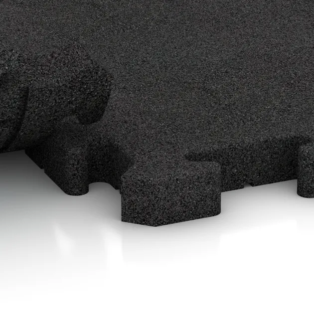 Großaufnahme vom Verbindungssystem von WARCO-Boden 2966 - Outdoor click tile im Farbdesign Anthracite. Abmessungen 500 x 500 x 40 mm.