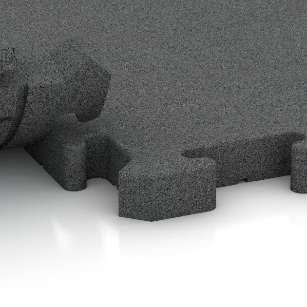 Großaufnahme vom Verbindungssystem von WARCO-Boden 4032 - Dog floor tile im Farbdesign Slate grey. Abmessungen 50 x 50 x 4 cm | 0,25 m².