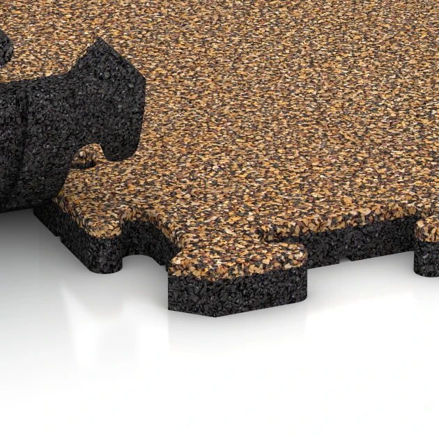 Großaufnahme vom Verbindungssystem von WARCO-Boden 2682 - Dog floor tile im Farbdesign Rattan. Abmessungen 50 x 50 x 3 cm | 0,25 m².