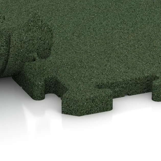 Großaufnahme vom Verbindungssystem von WARCO-Boden 4181 - Rubber sports surface im Farbdesign Grass Green. Abmessungen 500 x 500 x 30 mm.