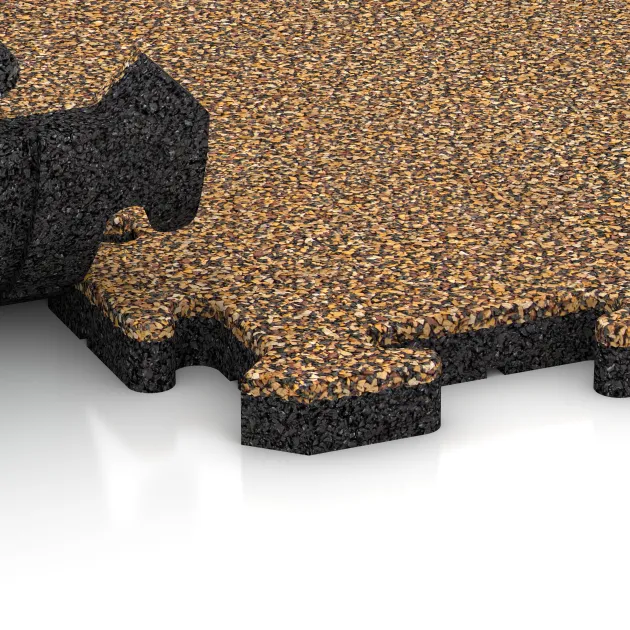 Großaufnahme vom Verbindungssystem von WARCO-Boden 5860 - Indoor click tile im Farbdesign Rattan Lounge. Abmessungen 1000 x 1000 x 30 mm.