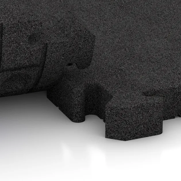 Großaufnahme vom Verbindungssystem von WARCO-Boden 3132 - Outdoor click tile im Farbdesign Anthracite. Abmessungen 500 x 500 x 50 mm.