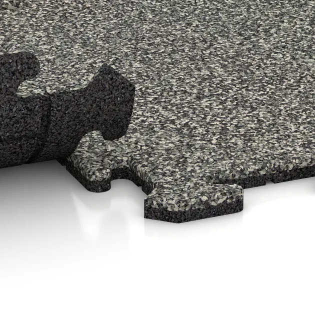 Großaufnahme vom Verbindungssystem von WARCO-Boden 0048 - Balcony tile im Farbdesign Gray Granite. Abmessungen 500 x 500 x 18 mm.