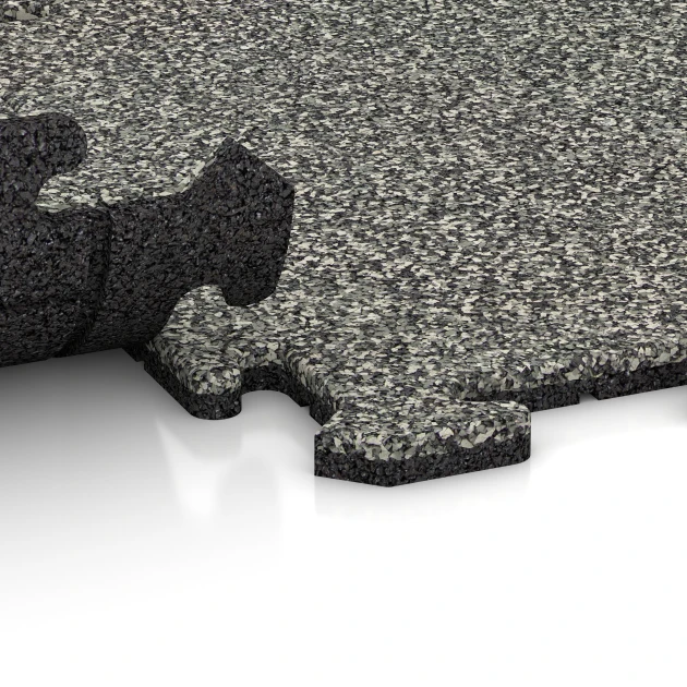 Großaufnahme vom Verbindungssystem von WARCO-Boden 3870 - Dog floor tile im Farbdesign Grey Granite. Abmessungen 50 x 50 x 1,8 cm | 0,25 m².