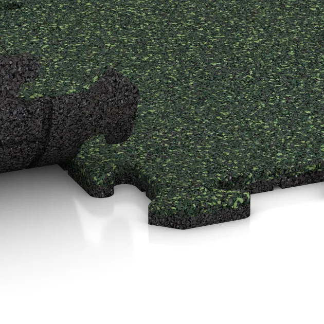 Großaufnahme vom Verbindungssystem von WARCO-Boden 0050 - Balcony tile im Farbdesign English Lawn. Abmessungen 500 x 500 x 18 mm.