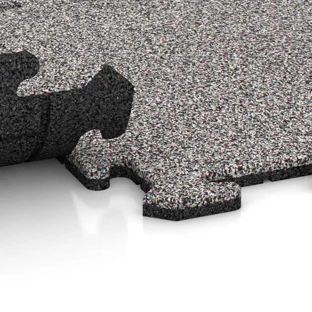 Großaufnahme vom Verbindungssystem von WARCO-Boden 4591 - Balcony tile im Farbdesign Grey Melange. Abmessungen 500 x 500 x 18 mm.