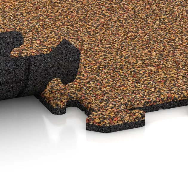 Großaufnahme vom Verbindungssystem von WARCO-Boden 3943 - Dog sports floor HD im Farbdesign Terra Cotta. Abmessungen 1000 x 1000 x 18 mm.
