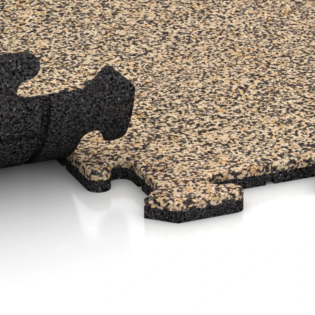 Großaufnahme vom Verbindungssystem von WARCO-Boden 3933 - Dog floor tile im Farbdesign Travertine. Abmessungen 100 x 100 x 1,8 cm | 1,00 m².