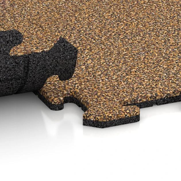 Großaufnahme vom Verbindungssystem von WARCO-Boden 5958 - Indoor click tile im Farbdesign Rattan. Abmessungen 1000 x 1000 x 18 mm.