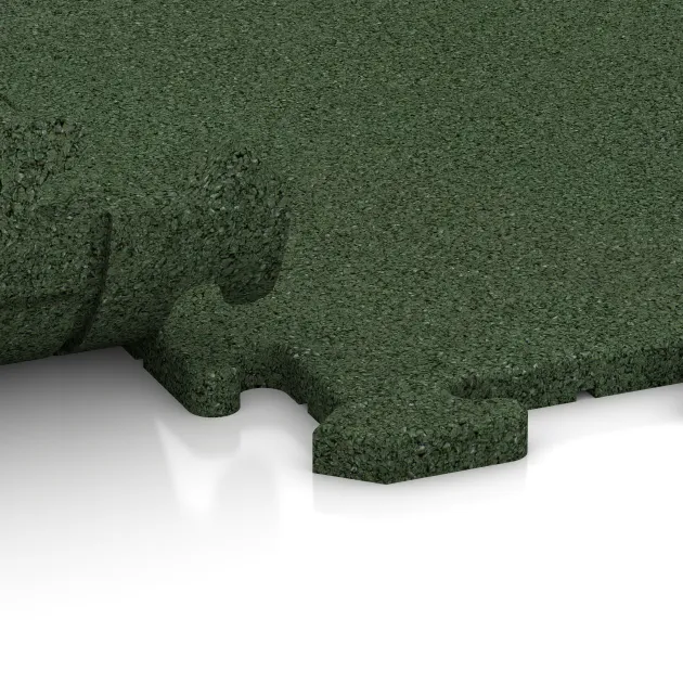 Großaufnahme vom Verbindungssystem von WARCO-Boden 3961 - Dog sports floor HD im Farbdesign Grass Green. Abmessungen 1000 x 1000 x 18 mm.