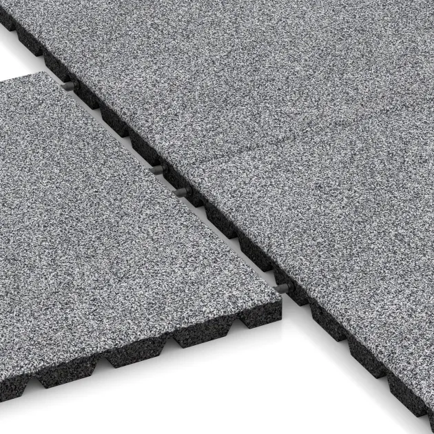 Großaufnahme vom Verbindungssystem von WARCO-Boden 5475 - Terrace tile 3 cm im Farbdesign Grey Melange. Abmessungen 500 x 500 x 30 mm.