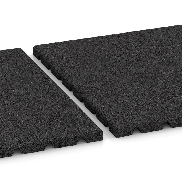 Großaufnahme vom Verbindungssystem von WARCO-Boden 0532 - Outdoor rubber tile im Farbdesign Anthracite. Abmessungen 500 x 500 x 25 mm.