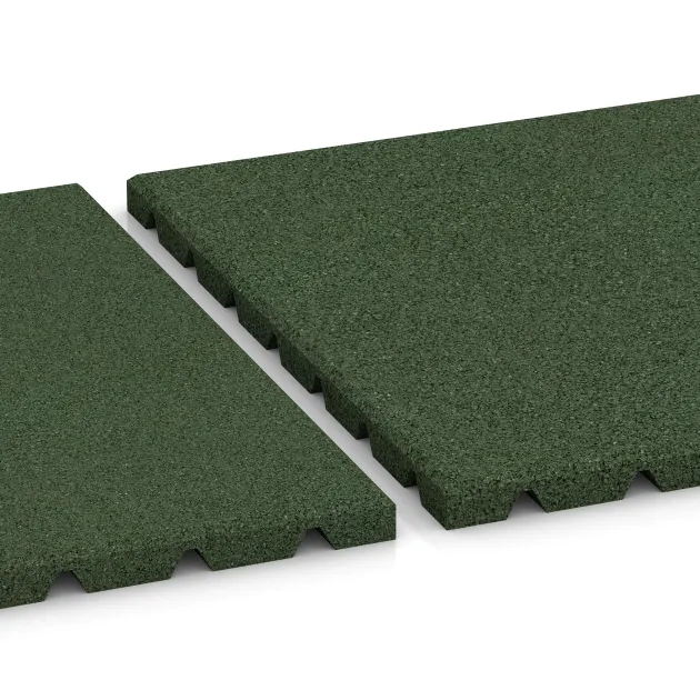 Großaufnahme vom Verbindungssystem von WARCO-Boden 0534 - Outdoor rubber tile im Farbdesign Grass Green. Abmessungen 500 x 500 x 25 mm.