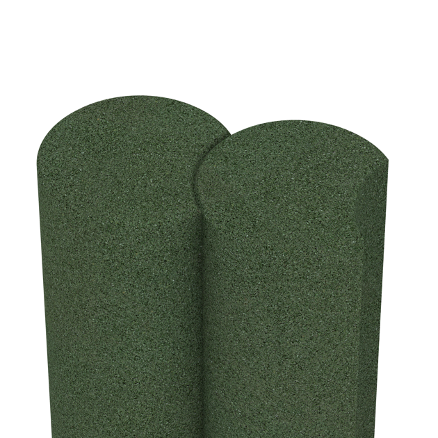 Großaufnahme vom Verbindungssystem von WARCO-Boden 2564 - Rubber granulate palisade im Farbdesign Grass Green. Abmessungen ø 250 x 800 mm.