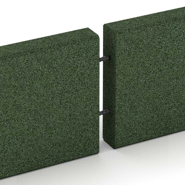 Großaufnahme vom Verbindungssystem von WARCO-Boden 2594 - Rubber kerbstone (Deep kerbstone) im Farbdesign Grass Green. Abmessungen 1000 x 250 x 50 mm.