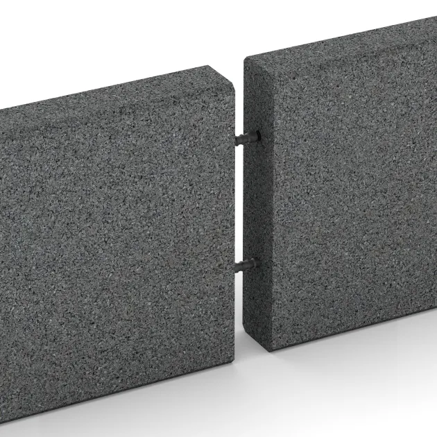 Großaufnahme vom Verbindungssystem von WARCO-Boden 2595 - Rubber kerbstone (Deep kerbstone) im Farbdesign Slate grey. Abmessungen 1000 x 250 x 50 mm.