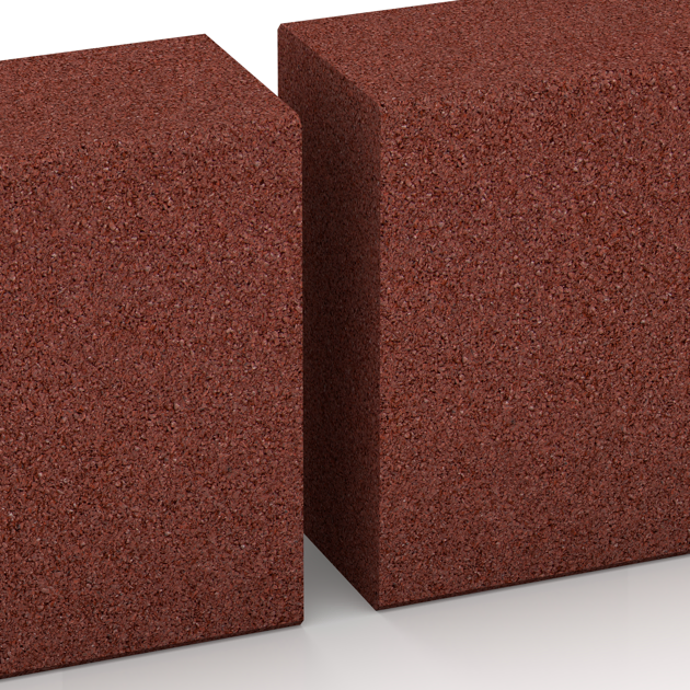 Großaufnahme vom Verbindungssystem von WARCO-Boden 2597 - Rubber kerbstone (Solid step) im Farbdesign Brick red. Abmessungen 1000 x 300 x 150 mm.