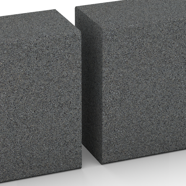Großaufnahme vom Verbindungssystem von WARCO-Boden 2601 - Rubber kerbstone (Solid step) im Farbdesign Slate grey. Abmessungen 1000 x 300 x 150 mm.