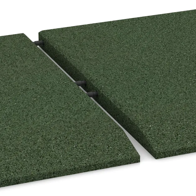 Großaufnahme vom Verbindungssystem von WARCO-Boden 0423 - Edge tile (one chamfered side) im Farbdesign Grass Green. Abmessungen 500 x 500 x 30 mm.