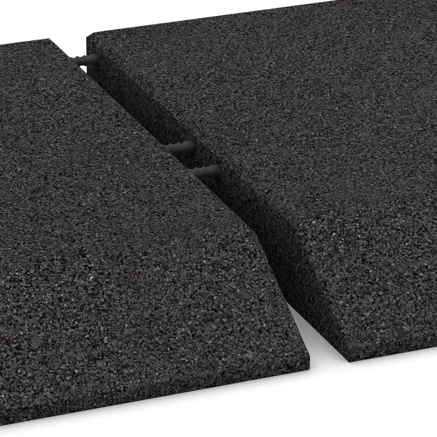 Großaufnahme vom Verbindungssystem von WARCO-Boden 0449 - Edge tile (one chamfered side) im Farbdesign Anthracite. Abmessungen 500 x 500 x 65 mm.