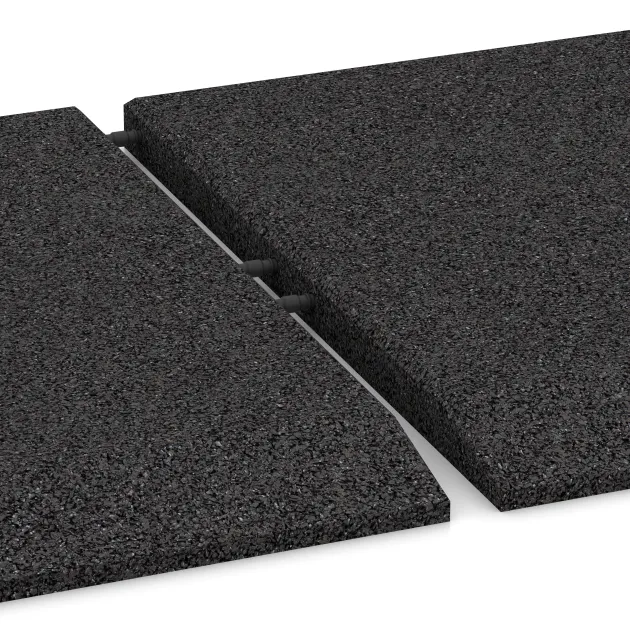 Großaufnahme vom Verbindungssystem von WARCO-Boden 0467 - Corner tile (two chamfered sides) im Farbdesign Anthracite. Abmessungen 500 x 500 x 30 mm.